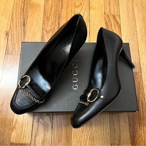 Gucci Womens Heels Moca Pelle Bali Kid Black Size 7.5